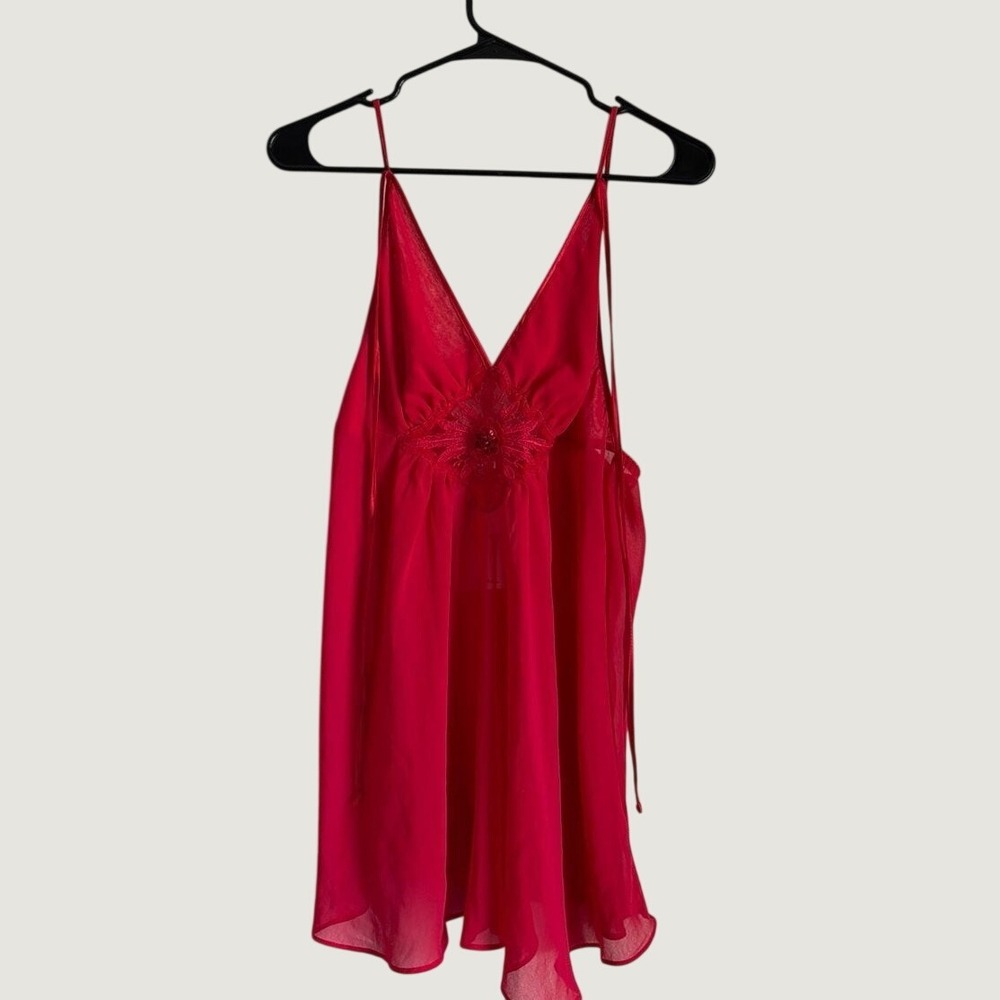 Cliche Daywear Red‎ Sheer Beaded Lace Babydoll Cami Top Small NWT